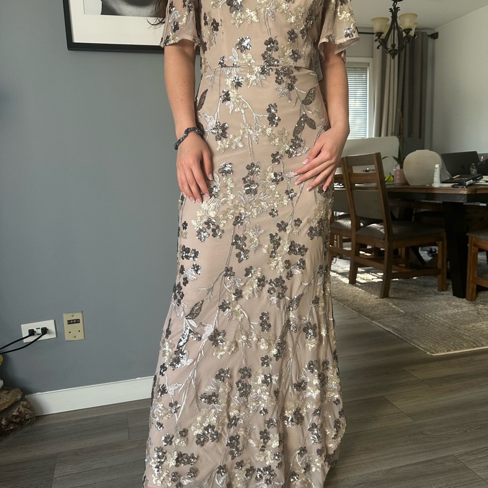 Alex Evenings Floral Maxi Dress in Cream and Gray